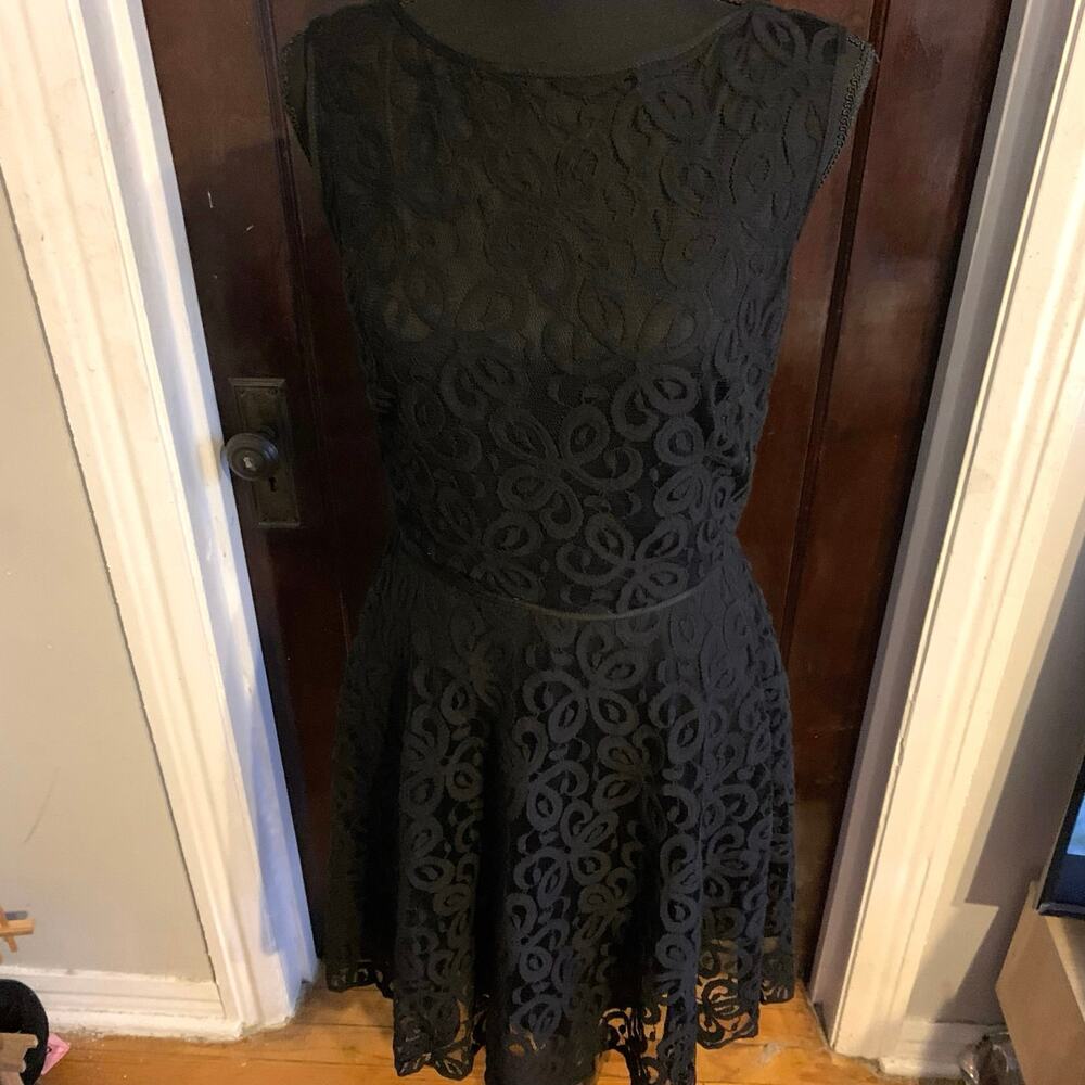 Black Floral Lace Sleeveless Fit and Flare Dress Max Studio Size 4 - Picture 3 of 8